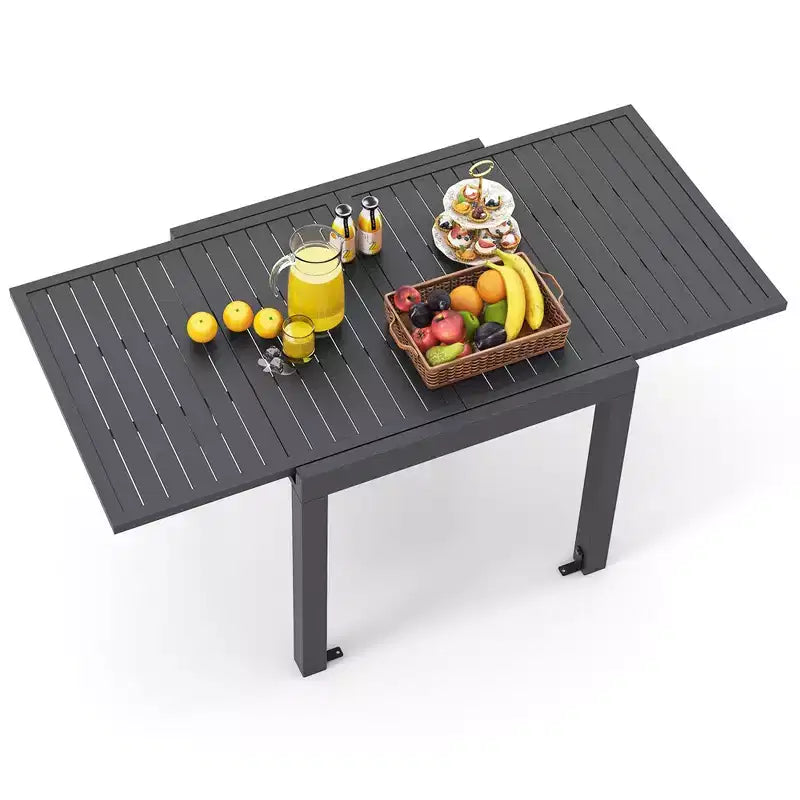 Table de salle à manger de terrasse extensible Costway 31,5-63 pour 4 à 6 personnes avec plateau à lattes
