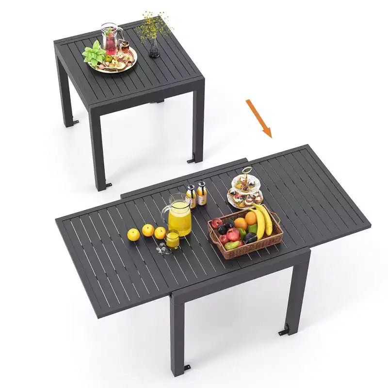 Table de salle à manger de terrasse extensible Costway 31,5-63 pour 4 à 6 personnes avec plateau à lattes