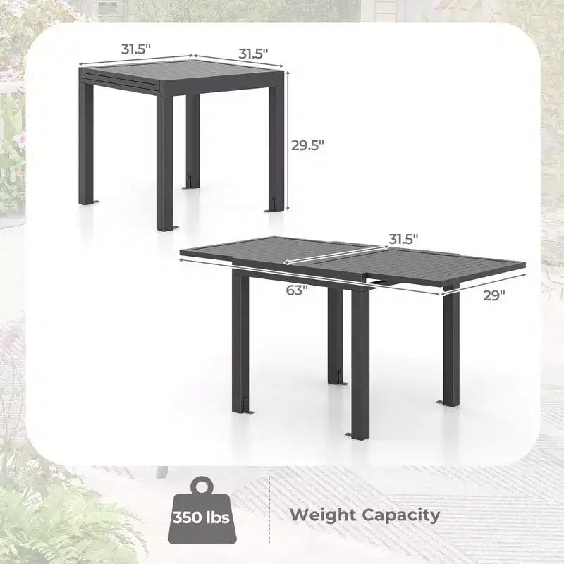 Table de salle à manger de terrasse extensible Costway 31,5-63 pour 4 à 6 personnes avec plateau à lattes