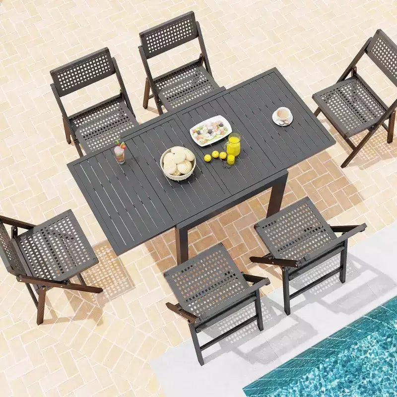 Table de salle à manger de terrasse extensible Costway 31,5-63 pour 4 à 6 personnes avec plateau à lattes