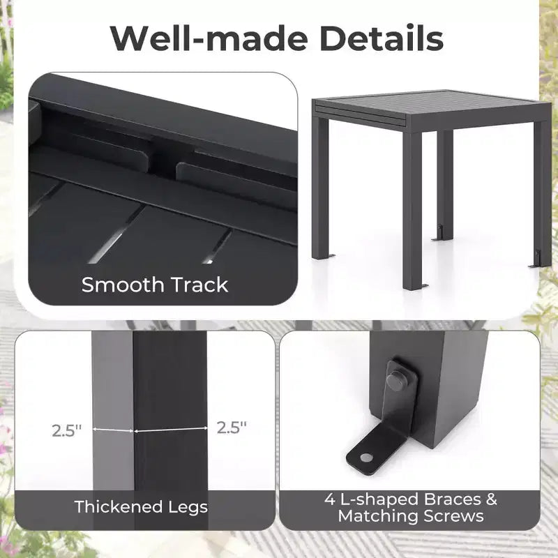 Table de salle à manger de terrasse extensible Costway 31,5-63 pour 4 à 6 personnes avec plateau à lattes