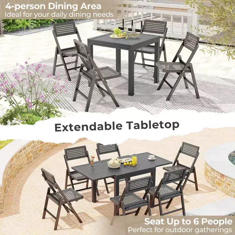 Table de salle à manger de terrasse extensible Costway 31,5-63 pour 4 à 6 personnes avec plateau à lattes