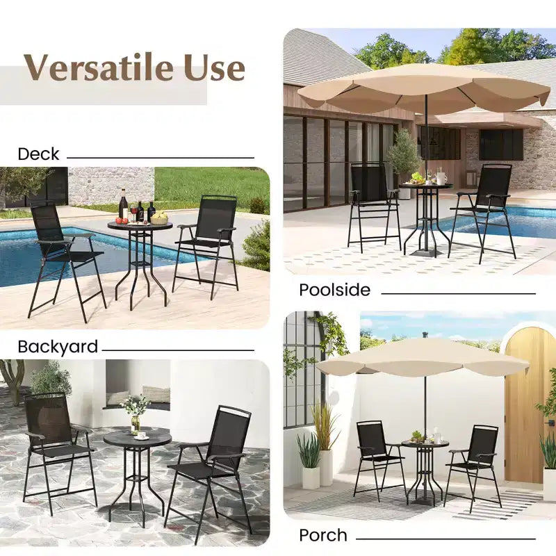Ensemble de 3 tabourets de bar d'extérieur Costway avec plateau de table DPC, trou pour parasol et repose-pieds, 2 chaises