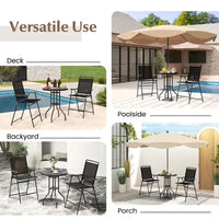 Ensemble de 3 tabourets de bar d'extérieur Costway avec plateau de table DPC, trou pour parasol et repose-pieds, 2 chaises