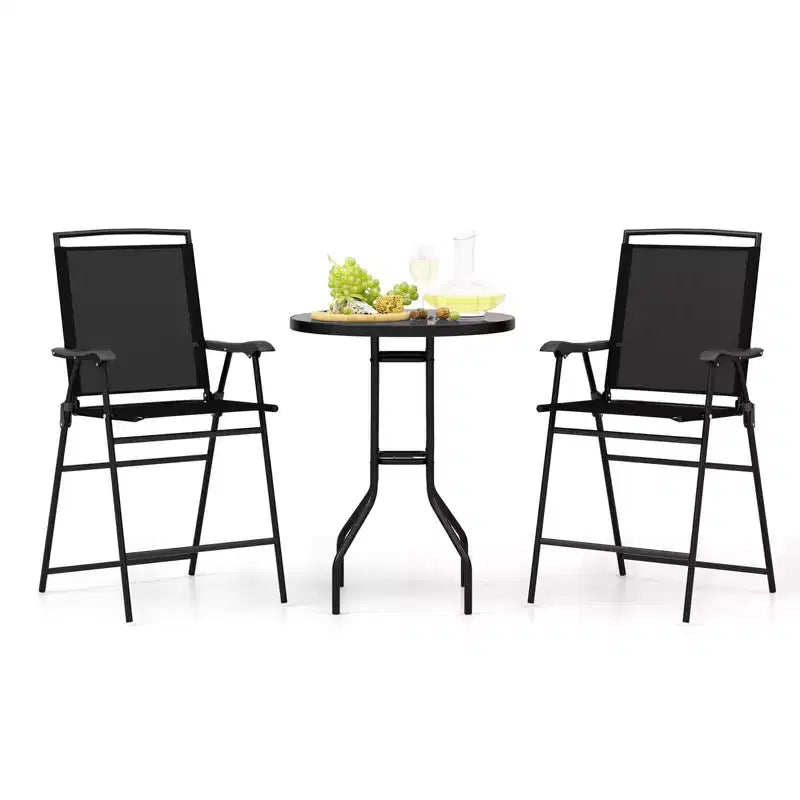Ensemble de 3 tabourets de bar d'extérieur Costway avec plateau de table DPC, trou pour parasol et repose-pieds, 2 chaises
