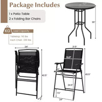 Ensemble de 3 tabourets de bar d'extérieur Costway avec plateau de table DPC, trou pour parasol et repose-pieds, 2 chaises