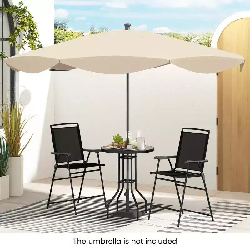 Ensemble de 3 tabourets de bar d'extérieur Costway avec plateau de table DPC, trou pour parasol et repose-pieds, 2 chaises
