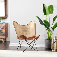 Fauteuil papillon fait main en cuir blanc, gris, marron, marron clair ou beige marron avec support noir