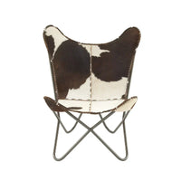 Fauteuil papillon fait main en cuir blanc, gris, marron, marron clair ou beige marron avec support noir