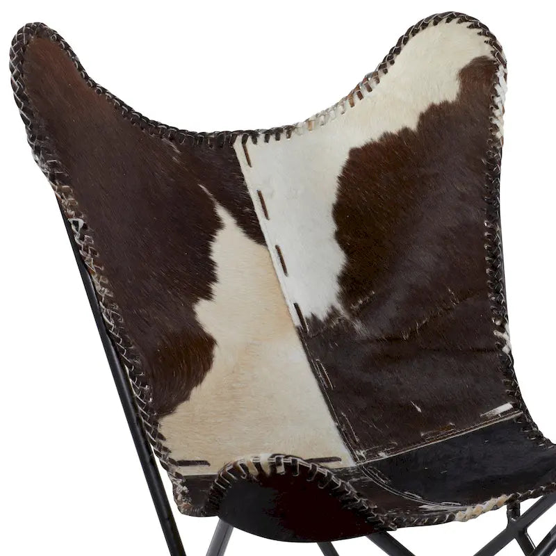 Fauteuil papillon fait main en cuir blanc, gris, marron, marron clair ou beige marron avec support noir
