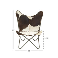 Fauteuil papillon fait main en cuir blanc, gris, marron, marron clair ou beige marron avec support noir