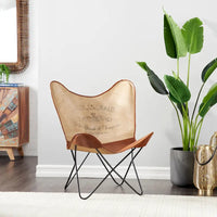 Fauteuil papillon fait main en cuir blanc, gris, marron, marron clair ou beige marron avec support noir