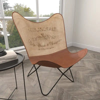 Fauteuil papillon fait main en cuir blanc, gris, marron, marron clair ou beige marron avec support noir
