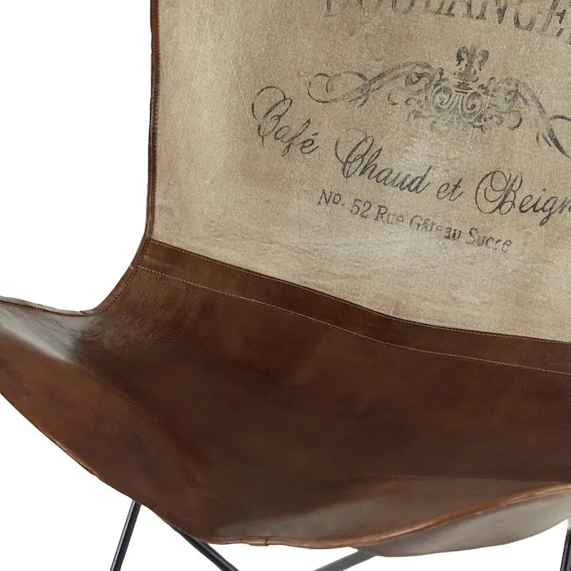 Fauteuil papillon fait main en cuir blanc, gris, marron, marron clair ou beige marron avec support noir