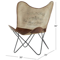Fauteuil papillon fait main en cuir blanc, gris, marron, marron clair ou beige marron avec support noir