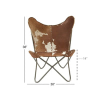 Fauteuil papillon fait main en cuir blanc, gris, marron, marron clair ou beige marron avec support noir