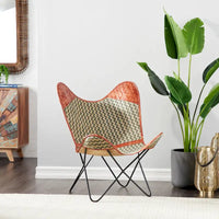 Fauteuil papillon fait main en cuir blanc, gris, marron, marron clair ou beige marron avec support noir