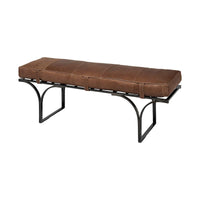 Banc d'appoint Jessie 55L x 16W en cuir marron avec base en métal noir - 55,0L x 16,0W x 19,0H