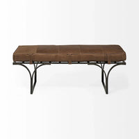 Banc d'appoint Jessie 55L x 16W en cuir marron avec base en métal noir - 55,0L x 16,0W x 19,0H