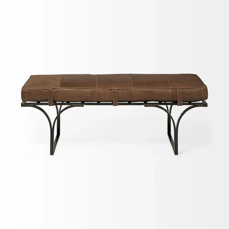 Banc d'appoint Jessie 55L x 16W en cuir marron avec base en métal noir - 55,0L x 16,0W x 19,0H