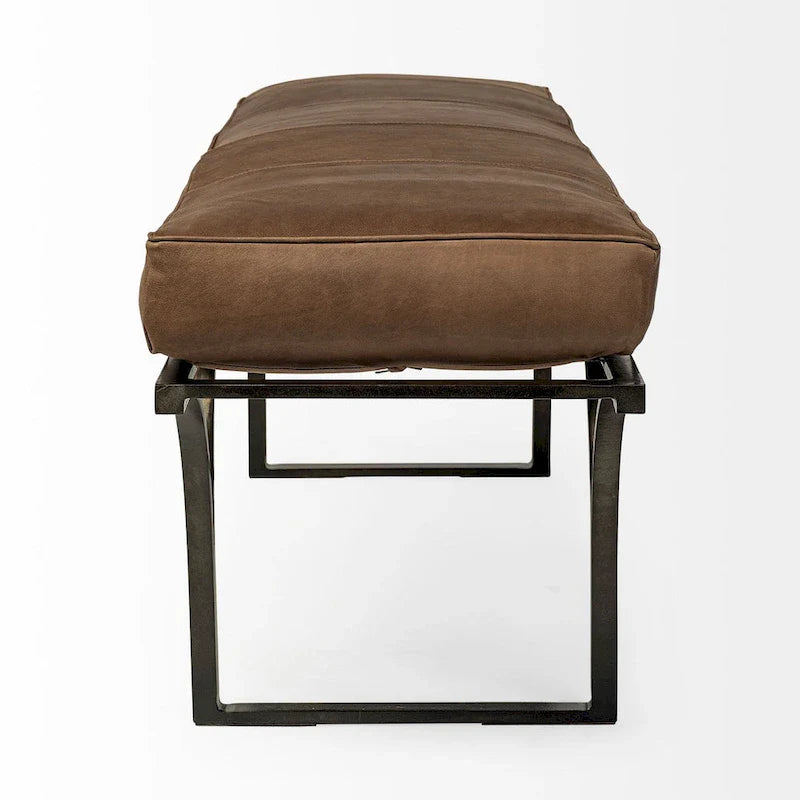Banc d'appoint Jessie 55L x 16W en cuir marron avec base en métal noir - 55,0L x 16,0W x 19,0H
