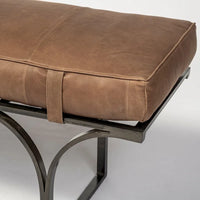 Banc d'appoint Jessie 55L x 16W en cuir marron avec base en métal noir - 55,0L x 16,0W x 19,0H