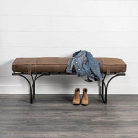 Banc d'appoint Jessie 55L x 16W en cuir marron avec base en métal noir - 55,0L x 16,0W x 19,0H