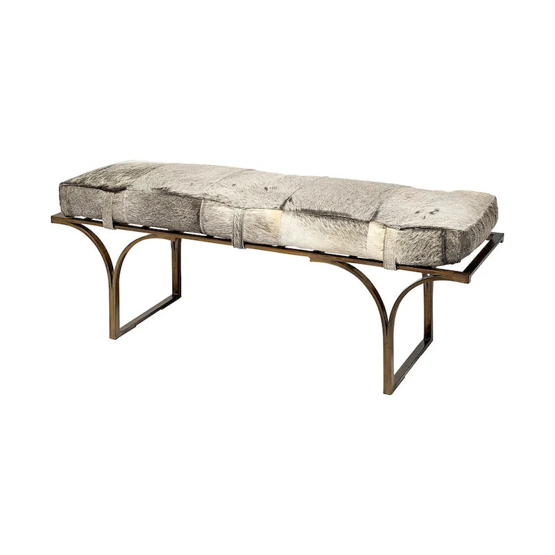 Banc d'appoint Jessie 55L x 16W en cuir marron avec base en métal noir - 55,0L x 16,0W x 19,0H