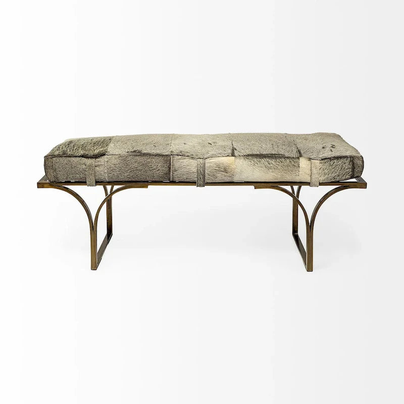 Banc d'appoint Jessie 55L x 16W en cuir marron avec base en métal noir - 55,0L x 16,0W x 19,0H