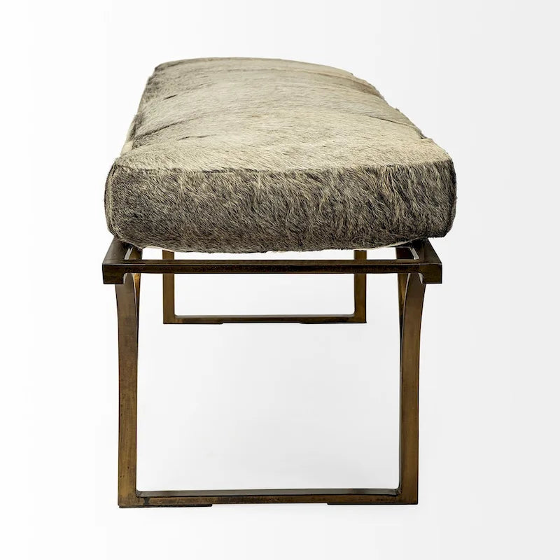 Banc d'appoint Jessie 55L x 16W en cuir marron avec base en métal noir - 55,0L x 16,0W x 19,0H