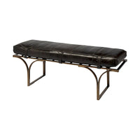 Banc d'appoint Jessie 55L x 16W en cuir marron avec base en métal noir - 55,0L x 16,0W x 19,0H
