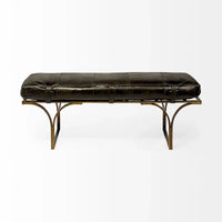 Banc d'appoint Jessie 55L x 16W en cuir marron avec base en métal noir - 55,0L x 16,0W x 19,0H