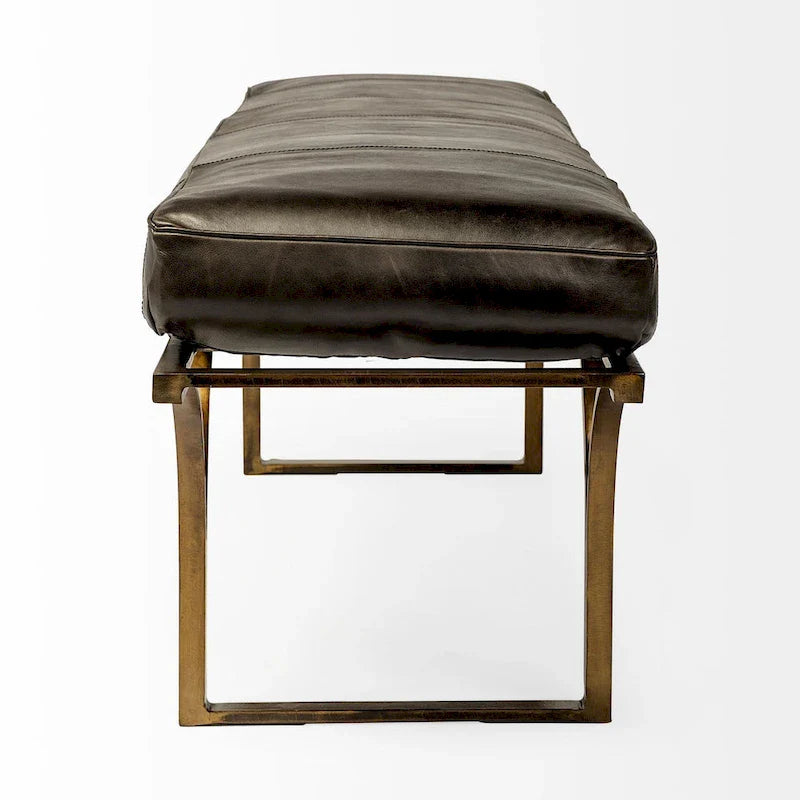 Banc d'appoint Jessie 55L x 16W en cuir marron avec base en métal noir - 55,0L x 16,0W x 19,0H
