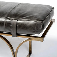 Banc d'appoint Jessie 55L x 16W en cuir marron avec base en métal noir - 55,0L x 16,0W x 19,0H