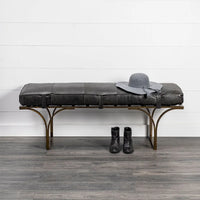Banc d'appoint Jessie 55L x 16W en cuir marron avec base en métal noir - 55,0L x 16,0W x 19,0H