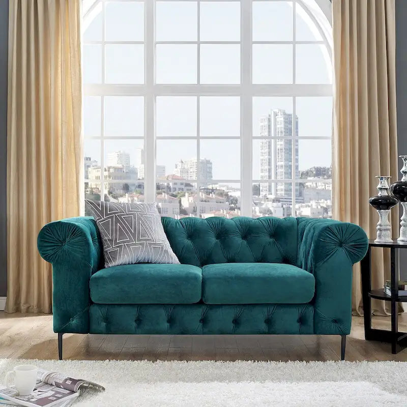 Corvus Prato Causeuse Chesterfield capitonnée en velours avec accoudoirs roulés