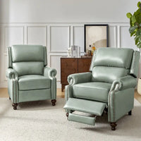 Lot de 2 Fauteuils Inclinables Gabriela en Cuir Véritable Milieu de Siècle Moderne avec Clous Décoratifs par HULALA HOME