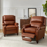 Lot de 2 Fauteuils Inclinables Gabriela en Cuir Véritable Milieu de Siècle Moderne avec Clous Décoratifs par HULALA HOME