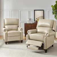 Lot de 2 Fauteuils Inclinables Gabriela en Cuir Véritable Milieu de Siècle Moderne avec Clous Décoratifs par HULALA HOME