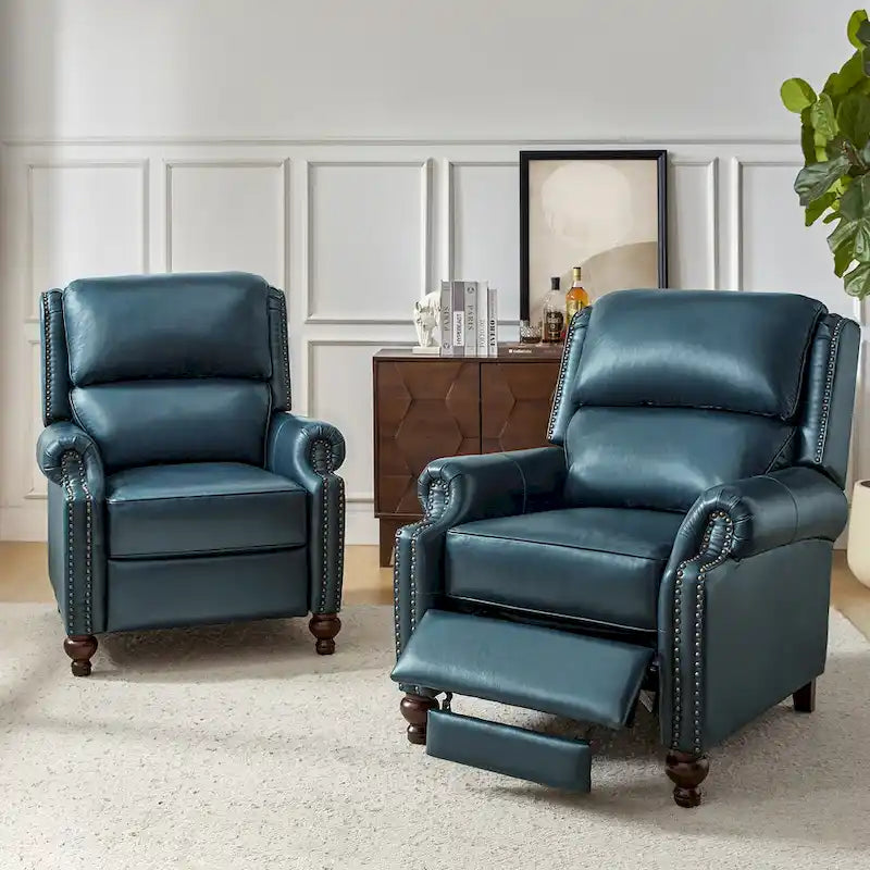 Lot de 2 Fauteuils Inclinables Gabriela en Cuir Véritable Milieu de Siècle Moderne avec Clous Décoratifs par HULALA HOME