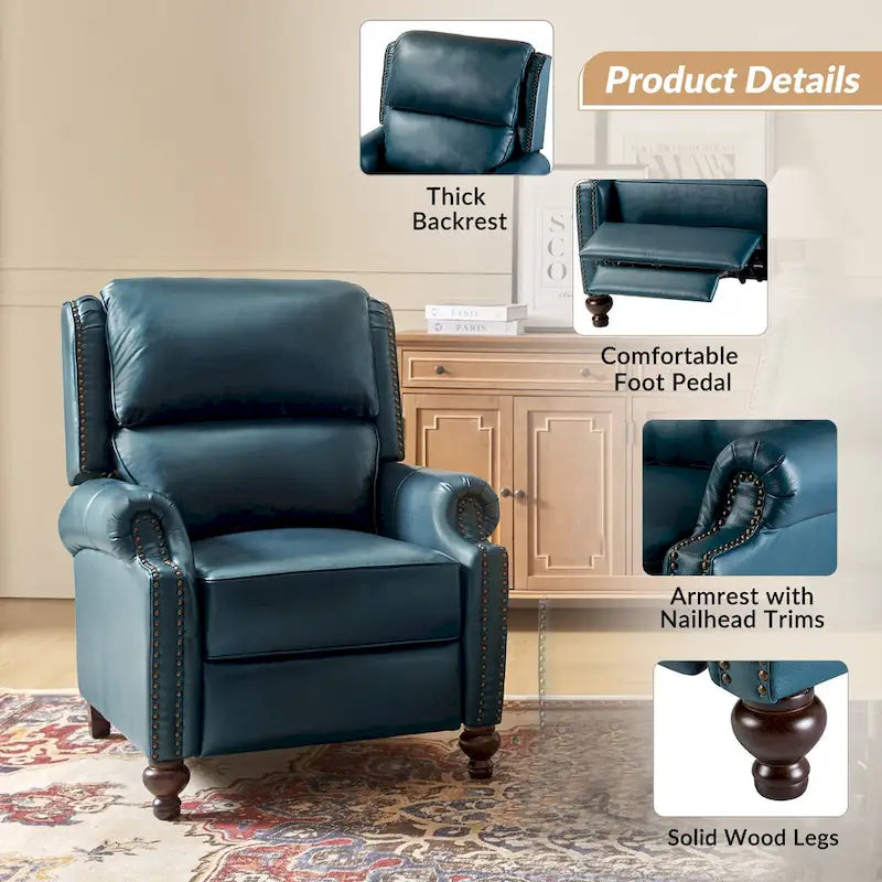 Lot de 2 Fauteuils Inclinables Gabriela en Cuir Véritable Milieu de Siècle Moderne avec Clous Décoratifs par HULALA HOME