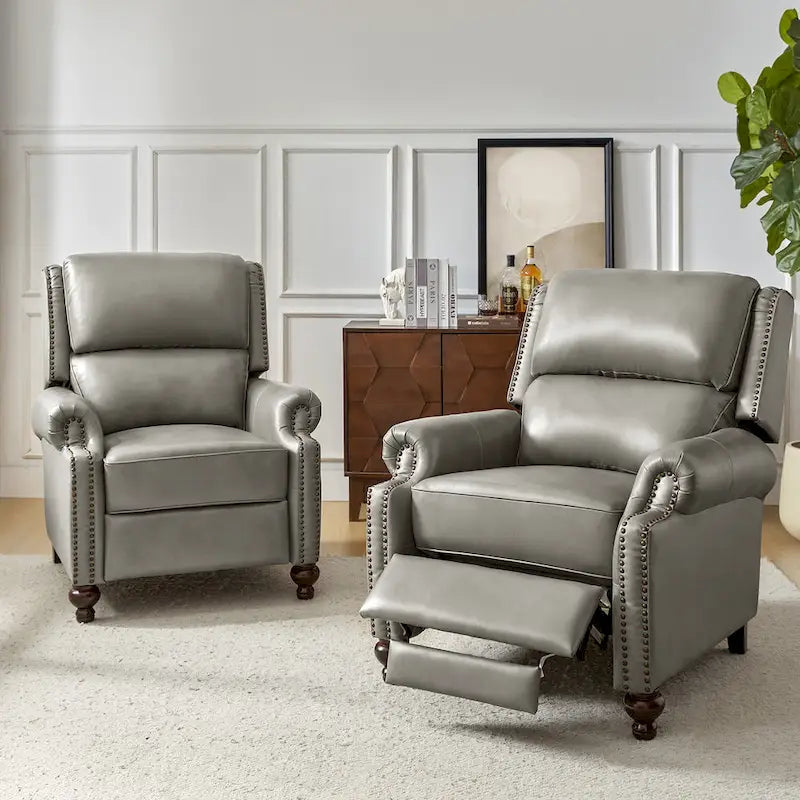 Lot de 2 Fauteuils Inclinables Gabriela en Cuir Véritable Milieu de Siècle Moderne avec Clous Décoratifs par HULALA HOME
