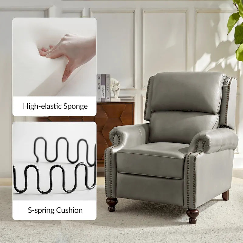 Lot de 2 Fauteuils Inclinables Gabriela en Cuir Véritable Milieu de Siècle Moderne avec Clous Décoratifs par HULALA HOME