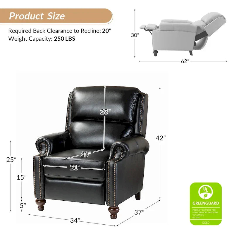 Lot de 2 Fauteuils Inclinables Gabriela en Cuir Véritable Milieu de Siècle Moderne avec Clous Décoratifs par HULALA HOME