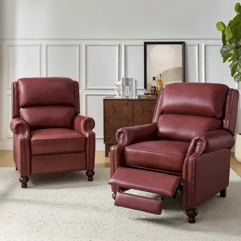Lot de 2 Fauteuils Inclinables Gabriela en Cuir Véritable Milieu de Siècle Moderne avec Clous Décoratifs par HULALA HOME
