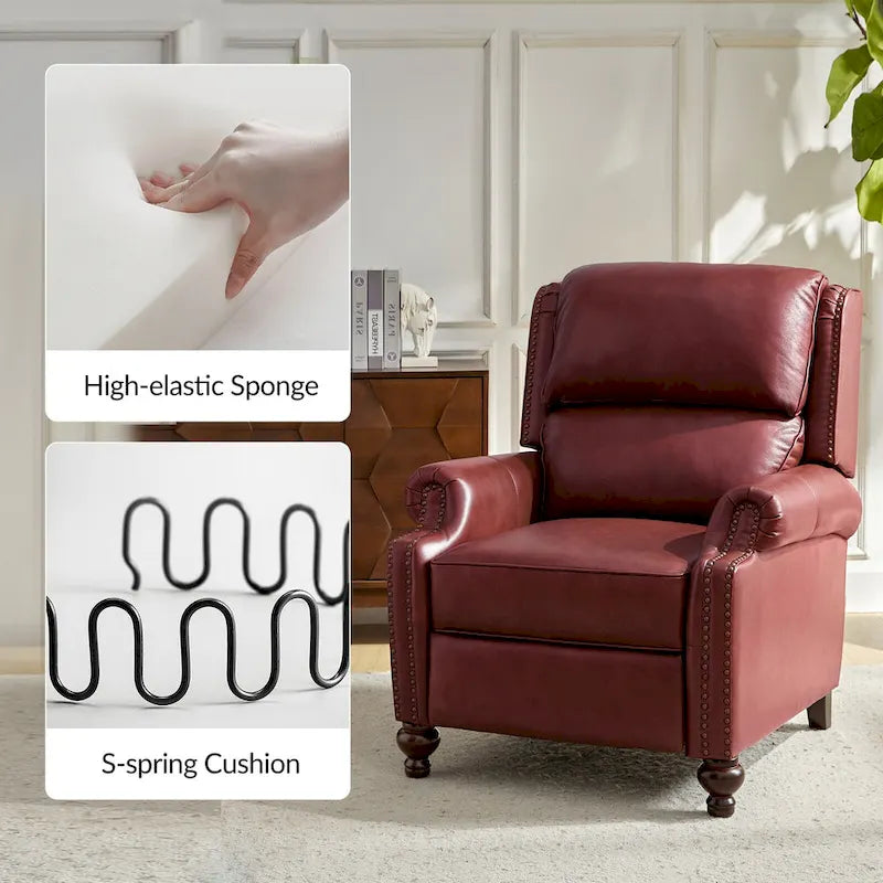 Lot de 2 Fauteuils Inclinables Gabriela en Cuir Véritable Milieu de Siècle Moderne avec Clous Décoratifs par HULALA HOME