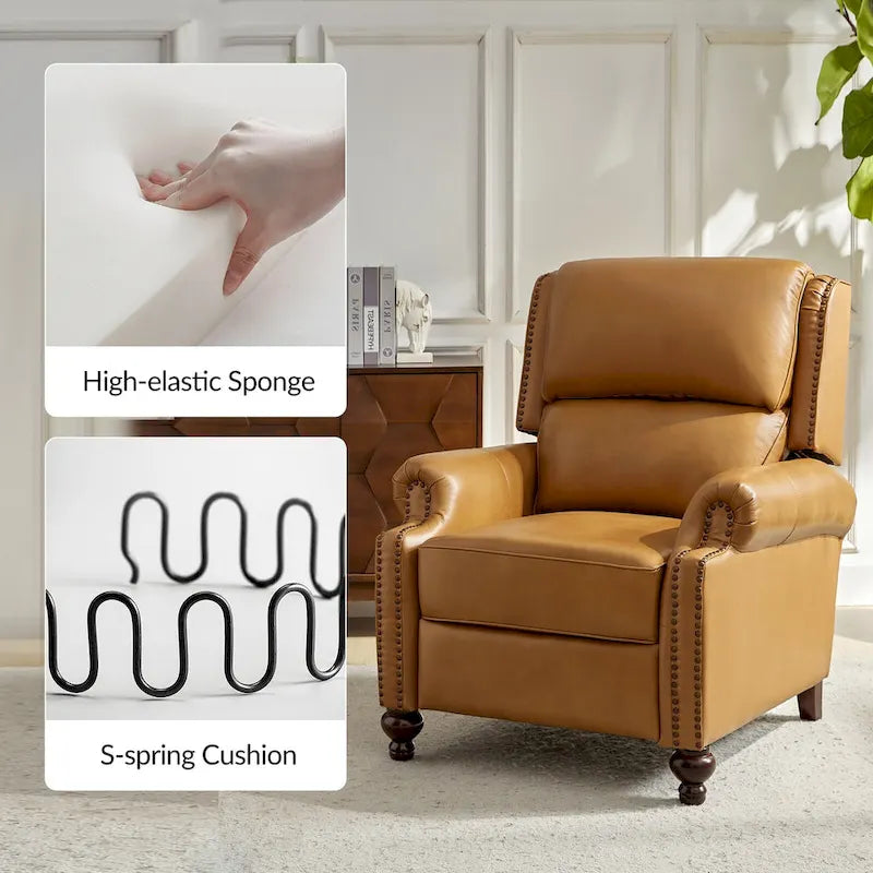 Lot de 2 Fauteuils Inclinables Gabriela en Cuir Véritable Milieu de Siècle Moderne avec Clous Décoratifs par HULALA HOME