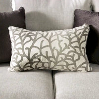 Canapé Bule transitionnel en tissu gris clair capitonné à clous avec coussins par Furniture of America