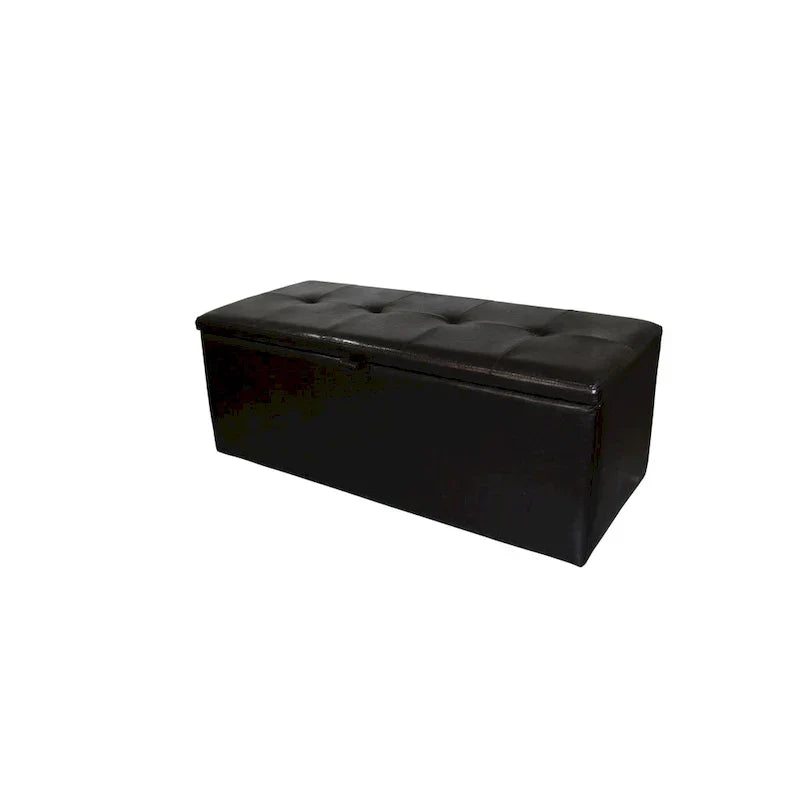 Banc de rangement en similicuir marron