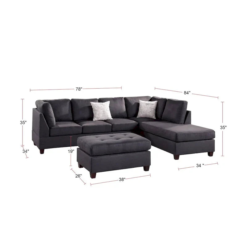 Ensemble Canapé Sectionnel 3 Pièces en Microfibre